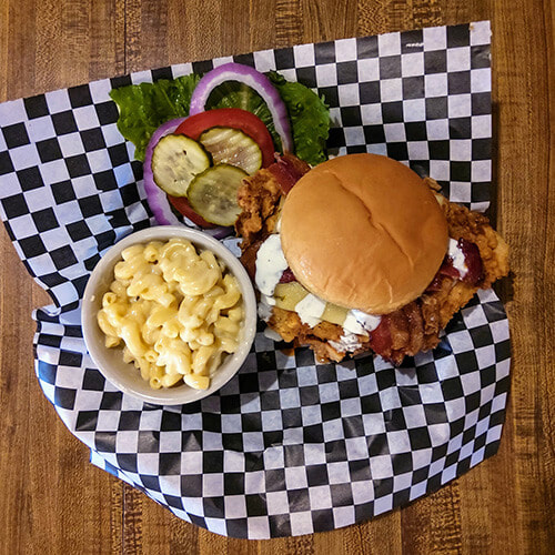 Courthouse Exchange Chicken Sandwich and Mac & Cheese